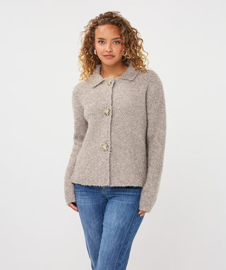 Flower Button Cardigan by EsQualo in Grey - view 2
