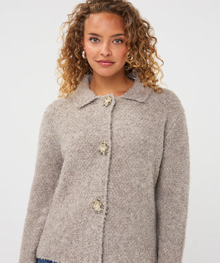 Flower Button Cardigan by EsQualo in Grey - view 4