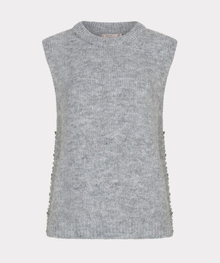 Sleeveless Sweater with Rhinestone Side Detail by EsQualo in Light Grey - view 6