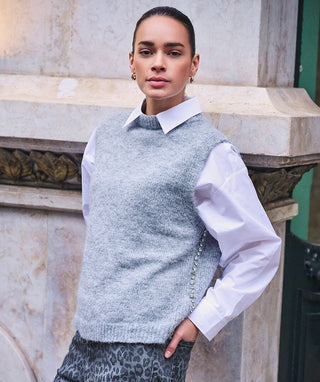 Sleeveless Sweater with Rhinestone Side Detail by EsQualo in Light Grey