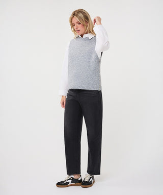 Sleeveless Sweater with Rhinestone Side Detail by EsQualo in Light Grey - view 5
