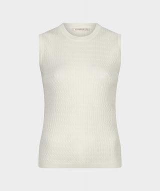 Sleeveless Metallic Cable Sweater by EsQualo in Biscuit - view 6