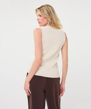 Sleeveless Metallic Cable Sweater by EsQualo in Biscuit - view 4