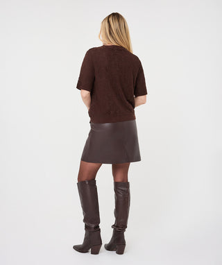 Lace Overlay Short Sleeve Sweater by EsQualo in Cacao - view 3