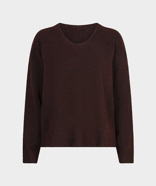 V-Neck Sweater with Cable Detail in Merlot - view 6