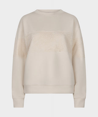 Lace Trim Crew Neck Top by EsQualo in Biscuit - view 6