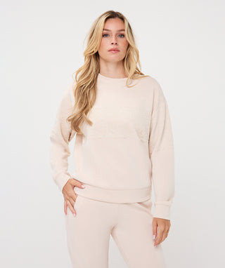 Lace Trim Crew Neck Top by EsQualo in Biscuit - view 2