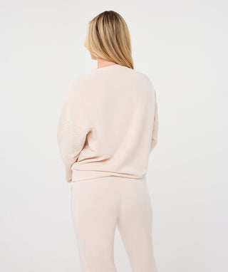 Lace Trim Crew Neck Top by EsQualo in Biscuit - view 3