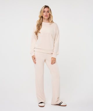 Lace Trim Crew Neck Top by EsQualo in Biscuit - view 5