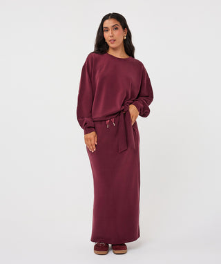 Modal A-Line Skirt with Pockets and Satin Piping in Merlot