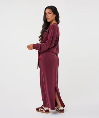 Modal A-Line Skirt with Pockets and Satin Piping in Merlot - view 2