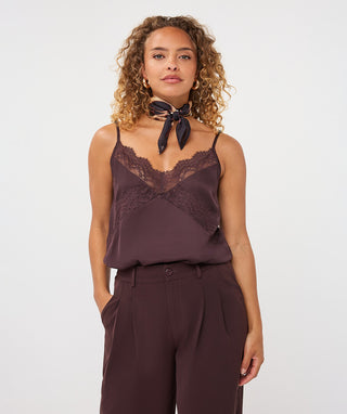 Lace Satin Camisole by EsQualo in Cacao