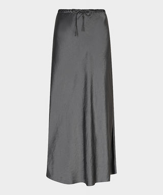 Drawstring Crinkle Satin Maxi Skirt by EsQualo in Light Grey - view 6