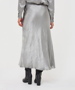 Drawstring Crinkle Satin Maxi Skirt by EsQualo in Light Grey - view 3