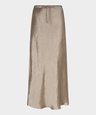 Drawstring Crinkle Satin Maxi Skirt by EsQualo in Sand - view 6