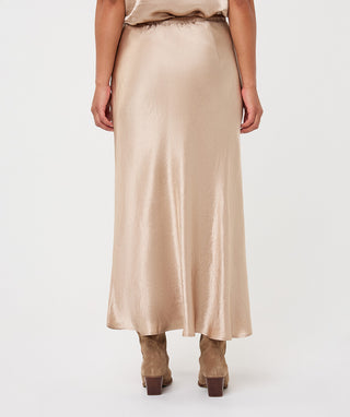 Drawstring Crinkle Satin Maxi Skirt by EsQualo in Sand - view 3