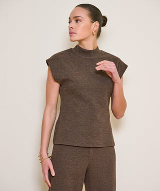 Sleeveless Mock Neck Sweater by EsQualo in Cacao