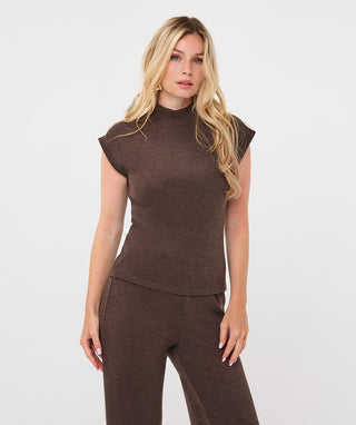 Sleeveless Mock Neck Sweater by EsQualo in Cacao - view 2