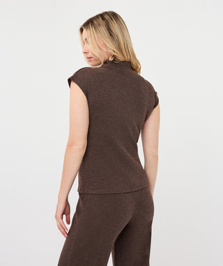 Sleeveless Mock Neck Sweater by EsQualo in Cacao - view 3