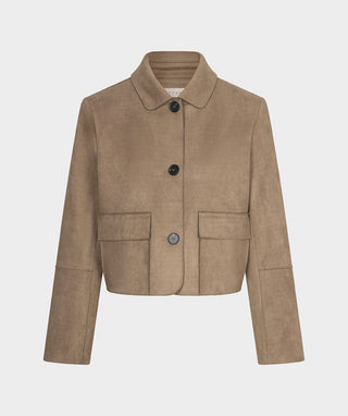 Suedine Collared Jacket by EsQualo in Sand - view 6