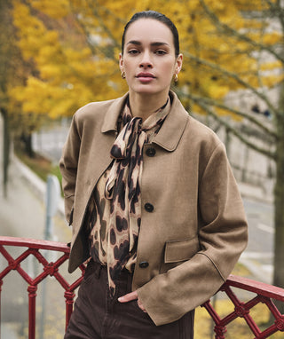 Suedine Collared Jacket by EsQualo in Sand