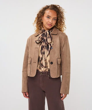 Suedine Collared Jacket by EsQualo in Sand - view 2