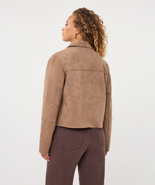 Suedine Collared Jacket by EsQualo in Sand - view 3