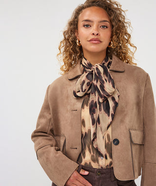 Suedine Collared Jacket by EsQualo in Sand - view 4