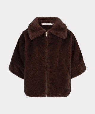 Faux Fur Poncho Jacket by EsQualo in Merlot - view 6