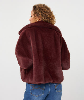 Faux Fur Poncho Jacket by EsQualo in Merlot - view 2