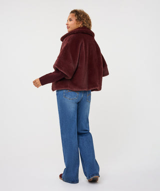 Faux Fur Poncho Jacket by EsQualo in Merlot - view 3