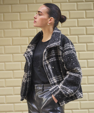 Plaid Boucle Jacket in Black/Tan