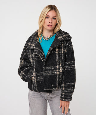 Plaid Boucle Jacket in Black/Tan - view 2