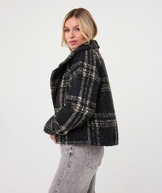Plaid Boucle Jacket in Black/Tan - view 3