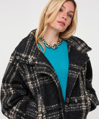 Plaid Boucle Jacket in Black/Tan - view 4