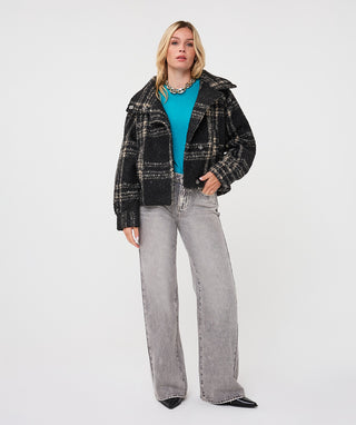 Plaid Boucle Jacket in Black/Tan - view 5