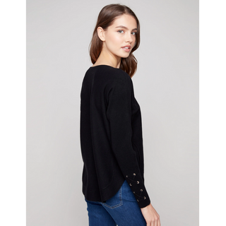 Pullover Sweater with Laced Sleeve Detail