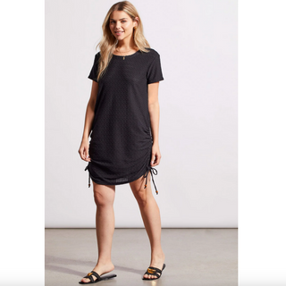 Crew-Neck Dress with Side Ruching - dolly mama boutique
