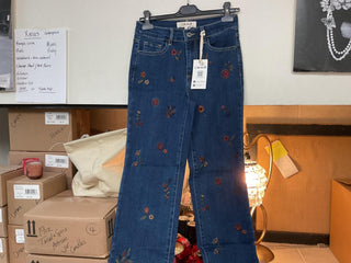 Floral Embroidered Straight Denim Pant
