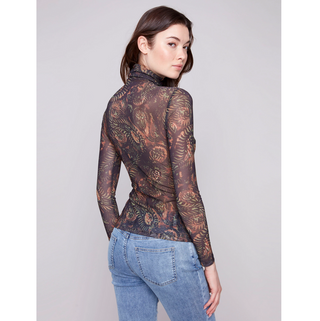 Print Mesh Top with Shirred Sides