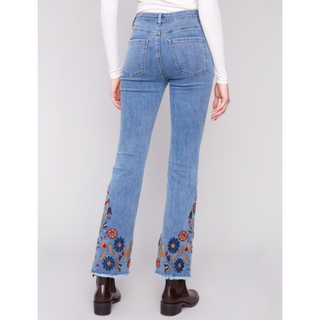 Flare Denim Pants with Embroidery - dolly mama boutique