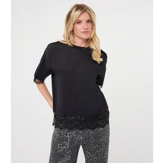 Satin Tee with Lace Trim