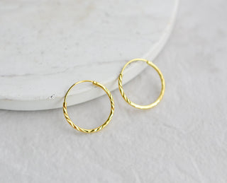 Gold Diamond Cut Endless Hoops - 16mm