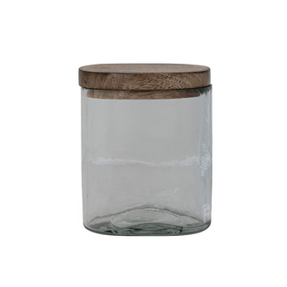 Hand-Blown Glass Jar with Wood Lid - dolly mama boutique