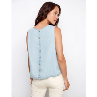 Scallop-Hem Button Sleeveless Top - dolly mama boutique