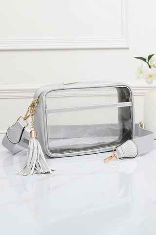 Clear PU Crossbody Camera Bag - Silver