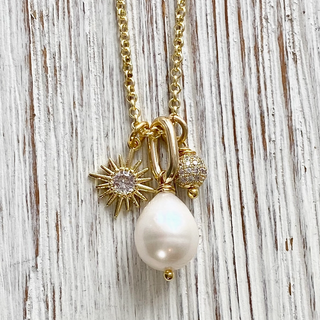 Pearl & Sun Charm Necklace