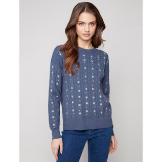 Cable-Knit Embroidered Sweater - dolly mama boutique