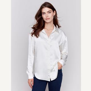 Satin Button-Down Shirt - dolly mama boutique