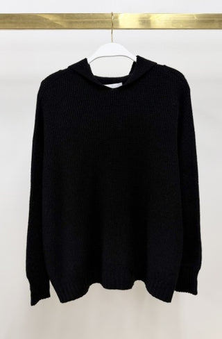 Waffle Knit Hoodie - Black